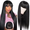 Ruiyu Wigs with Bangs Human Hair Glueless Wear and Go Straight 2x4 Lace Closure Front Human Hair Wigs with Bangs 100% Brazilian Virgin Human Hair Wigs for Women 180% Density 18 Inch