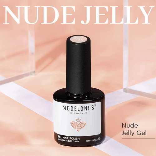 modelones Gel Nail Polish, 1 Pcs 15ml Transparent Jelly Neutral Gel Polish Sheer Nude Color Nail Gel Polish Kit, Soak Off LED Salon DIY at Home Gel Nail Manicure Gift for Women Girls