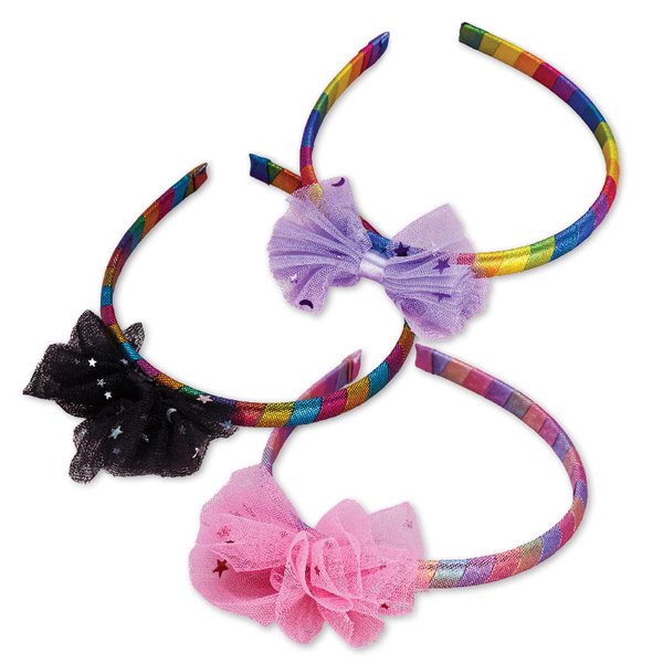 FROG SAC 3 Tulle Bow Headbands for Girls, Cute Sparkly Metallic Bow Hair Bands for Kids, Headband Hair Bow for Children, Little Girl Hair Accessories, Confetti Bow Head Band for Girls