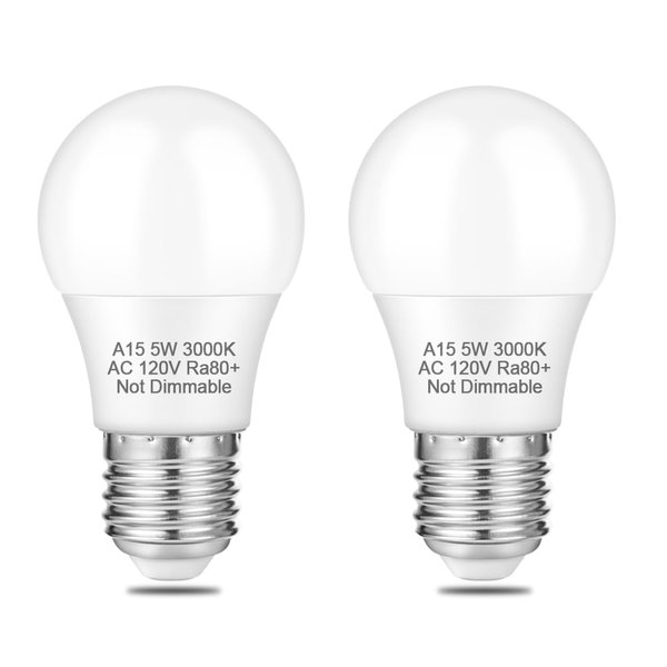 NETEHA 2 Pack A15 5W 120V E26 Base LED Refrigerator Light Bulb, Non-Dimmable 50W Equivalent 3000K Warm White LED Appliance Light Bulb for Ceiling Fan and Lighting Fixtures