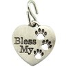 Pewter Heart Shape Bless My Pet Dog Cat Collar Charm with Paw Prints, 1 Inch