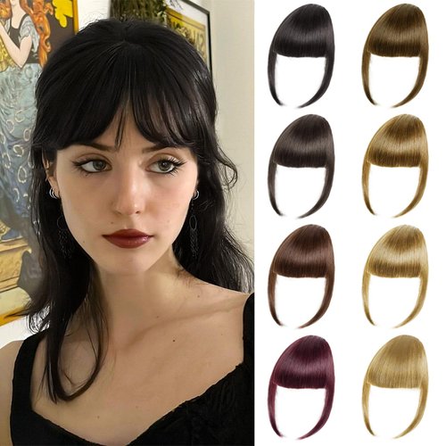 TENDER EPOCH Bangs Hair Clip in Bangs - Fake Curtain Flat French Bangs Clip on Hair Extensions, Natural Thick Bangs Fringe with Temples Hairpieces for Women Daily Wear - Natural Black
