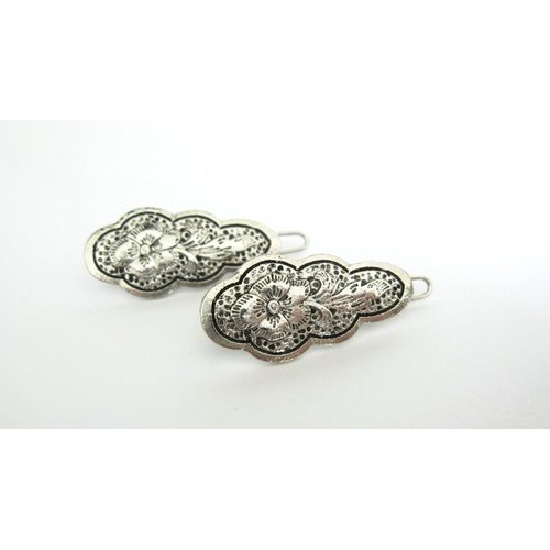 Generic 2 small silver ancient flower leaf metal hair barrette clip for fine thin hair