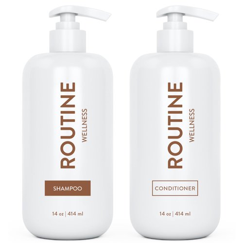 Routine Wellness Shampoo and Conditioner Set for Stronger Hair - Biotin | Color Safe | Sulfate-Free | Vegan | Clinically Tested | Nourishing Oils and Vitamins - Basil & Avocado 14oz (Pack of 2)