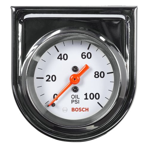 Actron Bosch SP0F000044 Style Line 2" Mechanical Oil Pressure Gauge (White Dial Face, Chrome Bezel)