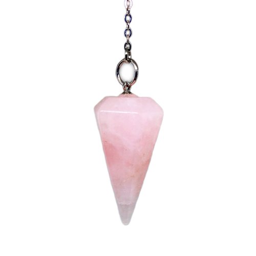 Crystal Pendulum Made of Natural Rose Quartz Gemstone for Dowsing Divination Chakra Reiki. Pointed with Chain and Jewelry Pouch