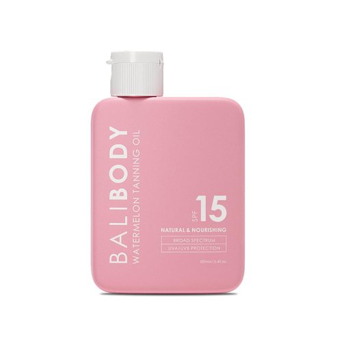 Bali Body Watermelon Tanning Oil SPF 15 | Melanin Stimulator for Sun Protection | Infused with Natural Oil | Fruity Scent Summer Essential for Golden Deep Glow | Vegan, Cruelty Free (100ml/3.4 fl oz)