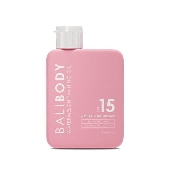 Bali Body Watermelon Tanning Oil SPF 15 | Melanin Stimulator for Sun Protection | Infused with Natural Oil | Fruity Scent Summer Essential for Golden Deep Glow | Vegan, Cruelty Free (100ml/3.4 fl oz)