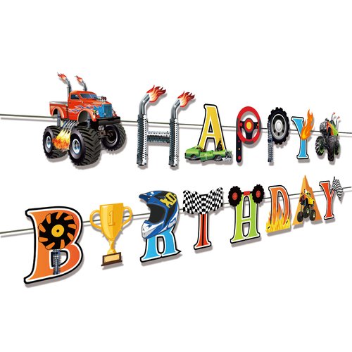 Monster Truck Banner Monster Truck Birthday Party Supplies Monster Truck Birthday Banner Cars Trucks Happy Birthday Sign Monster Truck Birthday Decorations Banner, Race Car Theme Party Supplies