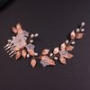 Teyglen Bride Wedding Flower Hair Comb Crystal Leaf Pearl Side Hair Comb Bridal Rhinestone Hair Pieces Hair Accessories for Women Girls Bridesmaid (Rose gold)