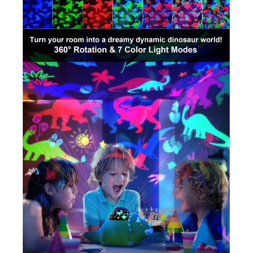 Dinosaur Toys for Kids 3-5 Boys Night Light Projector Room Decor, Toddler Christmas New Year Gift 3 4 5 6 7 8 9 Year Old Boys Preschools Gift Ideas-360 Rotate RGB Color Changing Dino Lamp Musical Toy