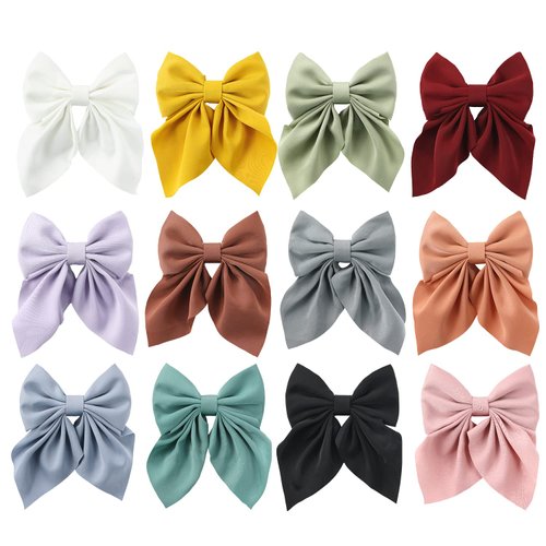 Cinaci 12 Pack Solid Big Ponytail Bow Alligator Hair Clips Duckbill Barrettes Hair Accessories fo...