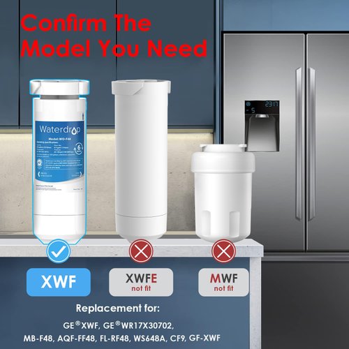 Waterdrop XWF Water Filter for GE® XWF Refrigerator, Replacement for GE® XWF, WR17X30702, 3 Filters