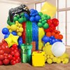 Super Bros Birthday Party Decoration, including 2Pack Red Green Blue Yellow Foil Fringe Curtains, 1pc Mario Themed Birthday Banner & 22pcs Balloons for Video Game Mario Theme Birthday Party Supplies
