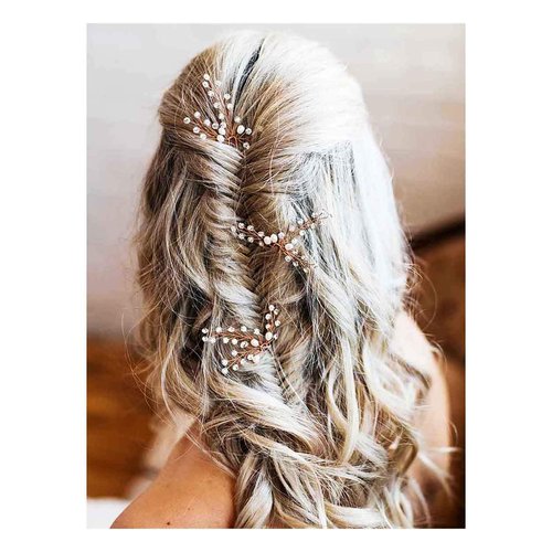 Yokawe Bridal Wedding Hair Pins Rose Gold Rhinestone Bride Hairpin Pearl and Crystal Hair Accessories for Women and Girls （Pack of 2）