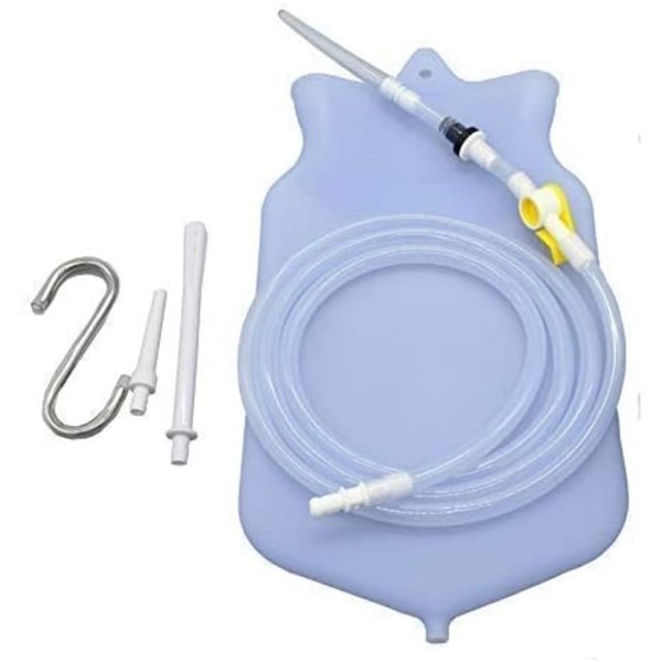 Silicone Enema Bag Kit | Non-Toxic, BPA- & Phthalates-Free | 2 Quart Bag | Extra Long Silicone Hose Assembly | 3 Tips/Nozzles | Stopcock Tap | Non-Return Valve | Stainless Steel Plastic Covered Hook