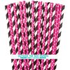 Outside the Box Papers Diva Theme Stripe and Polka Dot Paper Straws 7.75 Inches 100 Pack Hot Pink, Black, White