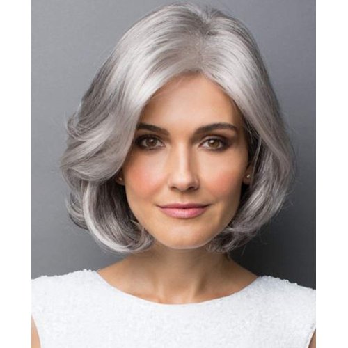 SEVENCOLORS Short Gray Bob Wigs for Women Lace Front Silver Grey Synthetic Hair Wigs Natural Wavy Short Wigs for Older White Women
