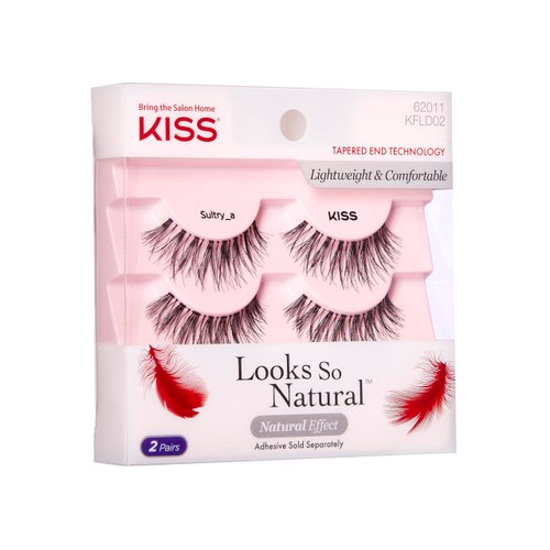KISS Looks So Natural False Eyelashes Double Pack, Lightweight & Comfortable, Tapered End Technology, Reusable, Cruelty-Free, Contact Lens Friendly, Style 'Sultry', 2 Pairs Fake Eyelashes
