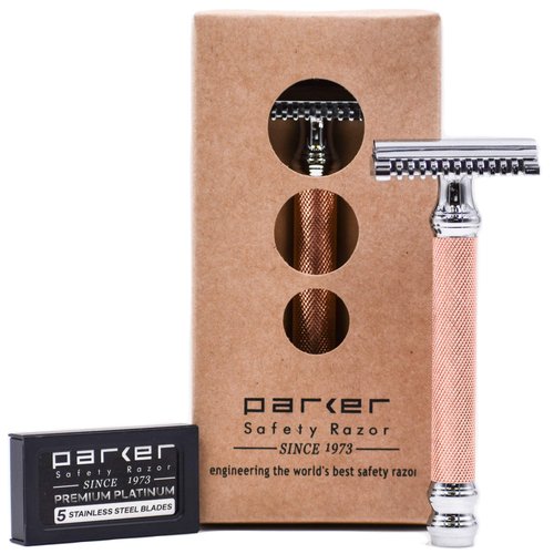 Parker 63C - Three Piece Shaving Open Comb Double Edge Safety Razor & 5 Parker Blades