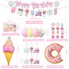 JUYRLE Sweets Birthday Party Decorations for Girls- Pastel Ice Cream Party Supplies, Donut Balloons Happy Birthday Banner Cupcake Topper Candy Theme Birthday for Baby Shower Wedding