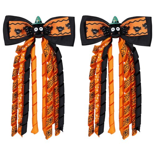 2pc Halloween Spider Hair Bows Kids Halloween Hair Clips for Girls Korker Curly Corker Tassel Ribbon Barrette Alligator Hair Pins Costume outfit Decor Accessories Party Favor Gift