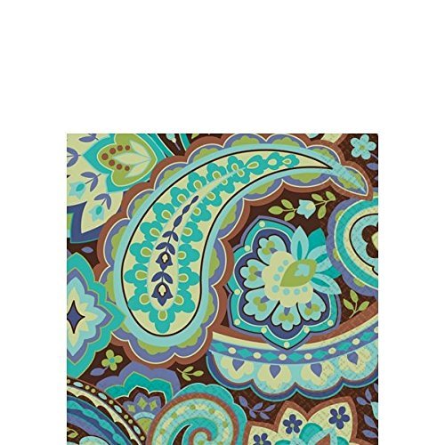Amscan Decorative Cool Paisley Party Beverage Paper Napkins (16 Pack), 5 x 5", Multicolored