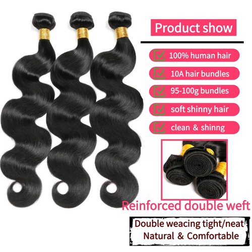 Body Wave Bundles Human Hair 18 20 22 Inch Brazilian Body Wave Human Hair 3 Bundles Natural Black Virgin Human Hair Extensions Unprocessed Wavy Human Hair Bundles for Women