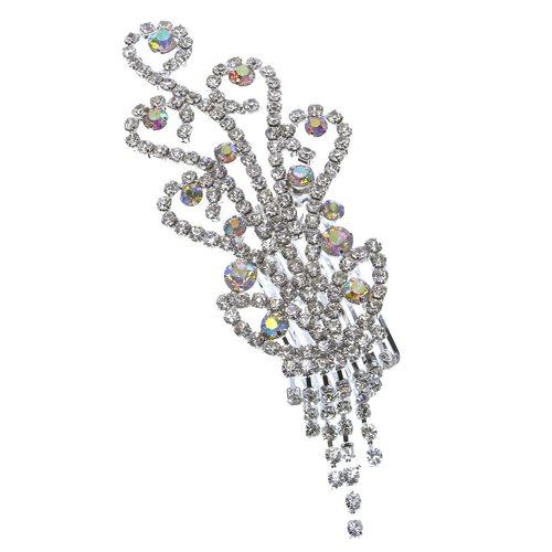 Bridal Floral Crystal Hair Piece Hair Comb Silver Tone 2350
