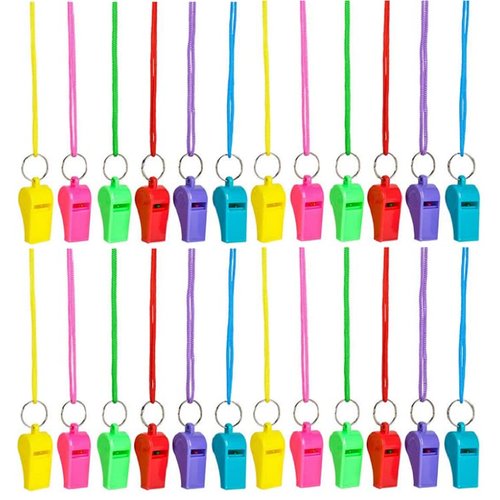24 Whistle For Kids,Neon Whistle Necklace, Bulk Party Whistles 24 Pack Great Party Favor, Goody Bag Filler,
