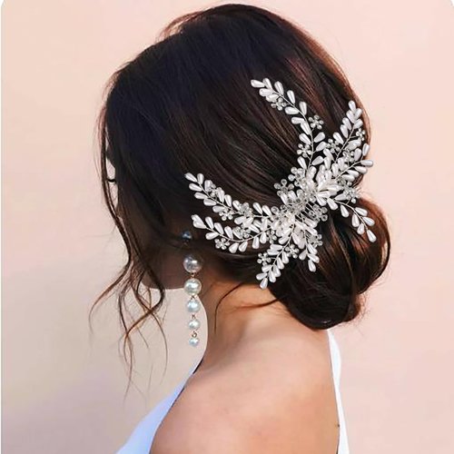 Pearl Bride Wedding Hair Comb Handmade Crystal Bridal Hair Pieces Sliver Hair Accessories for Brides