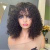 YOUNG BEAUTY Curly Human Hair Wig With Bangs 100% Brazilian Human Hair Curly Wigs O Scalp Top Full Machine Made Wig for Black Women Loose Curly Wigs 180Density 14inch Natural Color