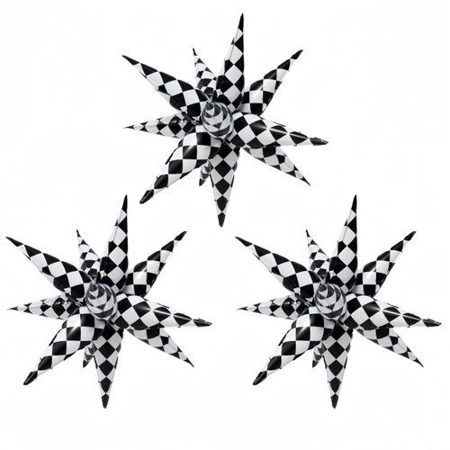 3 * 12PCS Black White Checkered Explosion Pointed Star Foil Balloons/4D Checkered Racing Balloons/Race Car Birthday Party Supplies/Las Vegas Casino Party/Father's Day Boys Birthday Party/Alice Theme