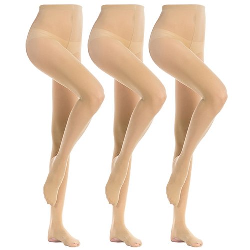 MANZI 3 Pairs Women's Girl's Dance Tights Convertible Transition Ballet Tights 40D Nude L(11-14y)