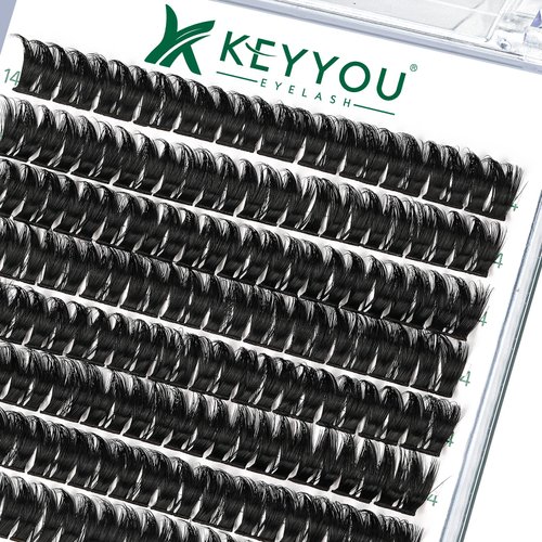 Lash Clusters 96pcs Individual Lashes Y10 D Curl 14mm Cluster Lashes KEYYOU Volume Wispy Lash Extension Soft&Comfortable Easy DIY at Home(Y10,D-14mm)