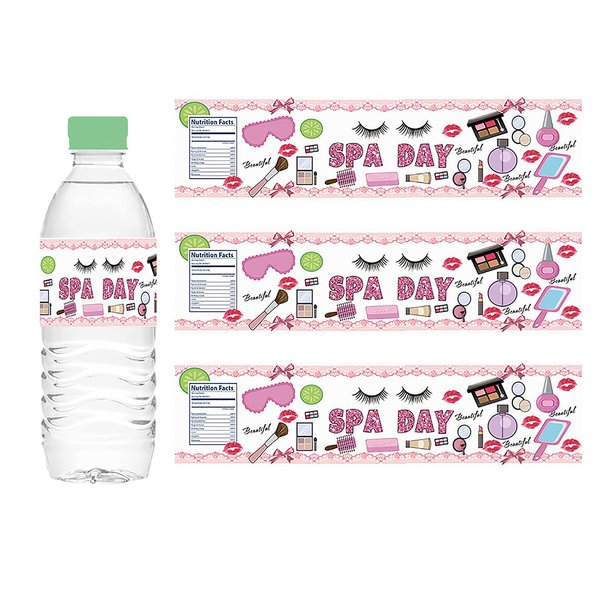 24 Pcs Spa Birthday Party Supplies for Girls，Spa Water Bottle Labels for Spa Party Decorations,Spa Baby Bhower Decorations