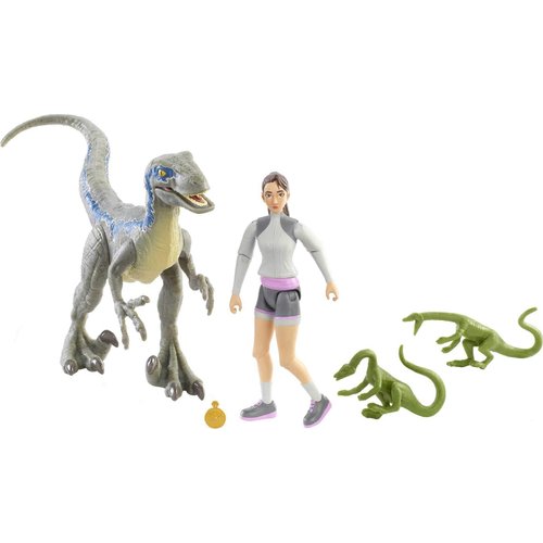 Mattel Jurassic World Camp Cretaceous Yasmina Yaz and Velociraptor Human and Dino Pack with 2 Action Figures, 2 Compys Figures and Accessory, Toy Gift Set and Collectible
