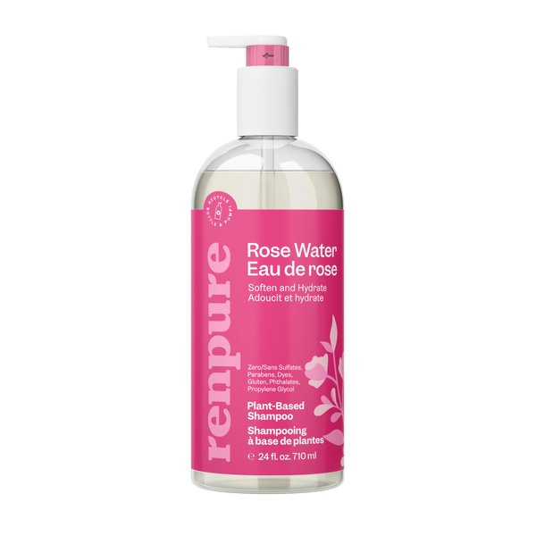 RENPURE Plant-Based Rose Hydrating Shampoo for Dry Hair - Sulfate-Free, Paraben-Free, Cruelty-Free & Color-Safe - Naturally Moisturizing & Refreshing for Women