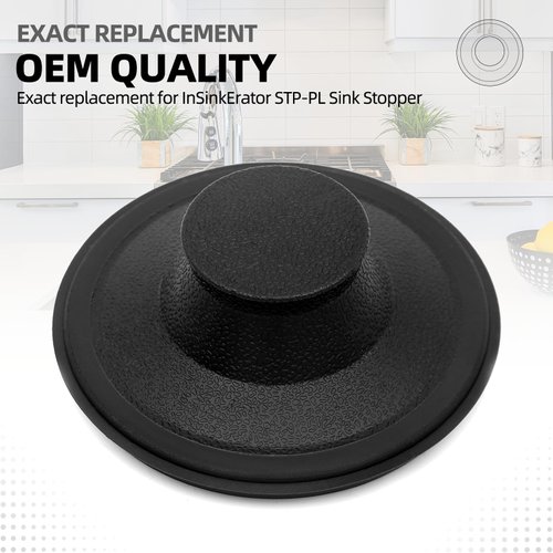(2 Pack) Exact Replacement for InSinkErator STP-PL/STPPL Black Rubber Sink Stopper for Garbage Disposal – Compatible with Standard 3-1/2" Drains from Kohler, Waste King, Whirlpool, and More