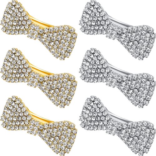 6 Pieces Crystal Rhinestone Hair Clips: Clear Rhinestone Bows, Barrettes, Mini Alligator Clips - Bridal Hair Jewelry and Accessories for Women & Girls, Christmas, Birthday Present