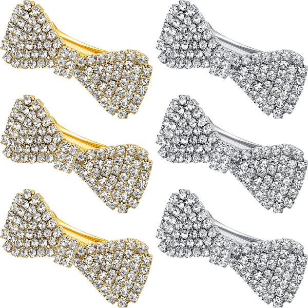 6 Pieces Crystal Rhinestone Hair Clips: Clear Rhinestone Bows, Barrettes, Mini Alligator Clips - Bridal Hair Jewelry and Accessories for Women & Girls, Christmas, Birthday Present