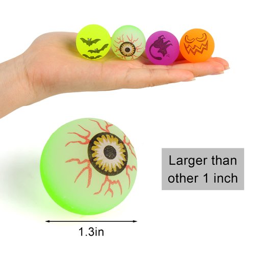 FINGOOO 24Pcs Halloween Bouncy Balls,Glow in The Dark Bouncing Balls for Kids Halloween Party Favors Non-Candy Halloween Treats Halloween Giveaways Classroom Rewards