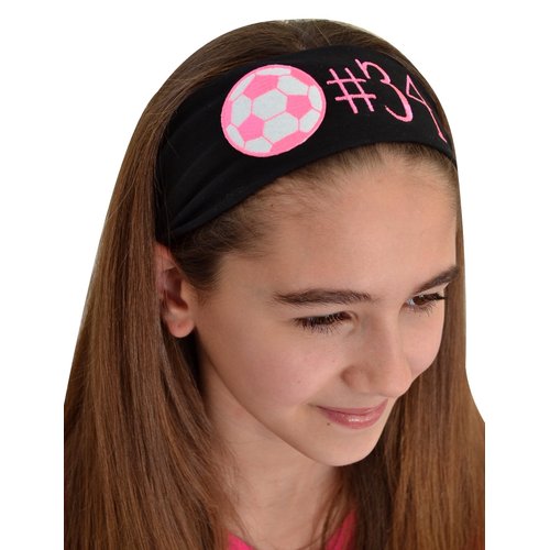 Personalized Monogrammed NEON Soccer Ball Patch Cotton Stretch Headband (NEON Orange)