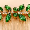 Teyglen Crystal Bride Wedding Hair Comb Bridal Green Rhinestone Side Comb Dainty Black Blue Red Hair Pieces Bridal Headpieces Hair Accessories for Women Bride Girls(Gold-Green)