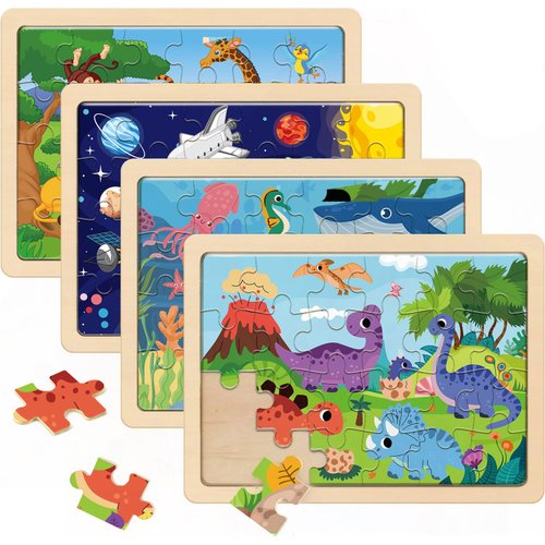 Wooden Puzzles for Kids Ages 3-5 | 4-6, 4 Packs 24 Piece Colorful Wooden Puzzles for Toddler Children, Learning Educational Puzzles Toys for 3 4 5 6 Boys and Girls (Size 11.8"X8.9")…
