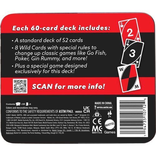 Mattel Games Wild Twists Playing Cards by UNO Brand, 2 Sets of Standard 52-Card Deck Plus 8 Special Wild Cards in Storage Tin