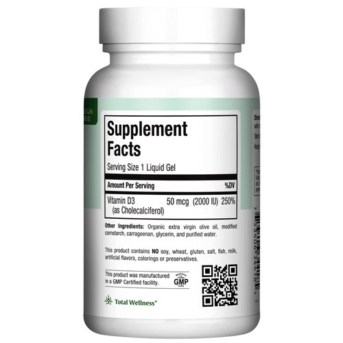 Kosher Vitamin D3 2000IU - Highly Absorbable Vitamin D Supplements for Healthy Immune Response, Calcium Absorption, Teeth & Bone Health - Vit D3 Vitamin 2000 IU - Vitamin D 3 - 180 Liquid Gels