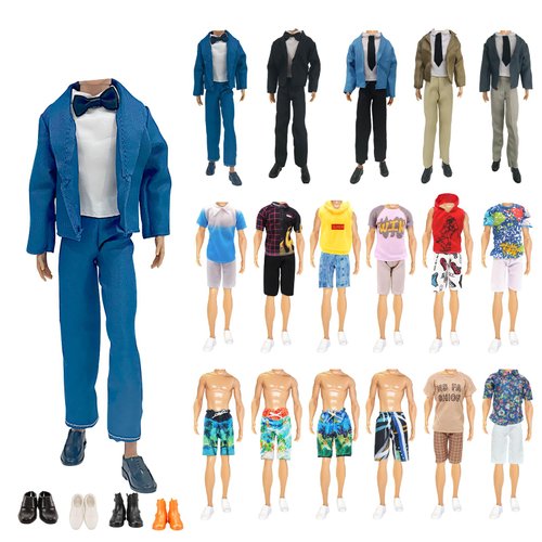 12 Pcs Doll Clothes and Shoes for Boy Dolls, 2 Sets Suit 2 Short Sleeves 2 Shorts 2 Beach Pants 4 Shoes, Fashion Casual Outfits for 11 inch Boy Dolls Brithday Gift, in Random