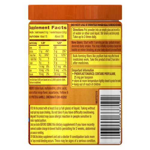 Metamucil Daily Fiber Supplement, Orange Smooth Sugar Psylllium Husk Fiber Powder, 30 Doses