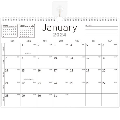 BHR Wall Calendar -Calendar 2024-2025 from Jan. 2024 to Jun. 2025 18 Months Calendar 14.7 inch×11 inch Thick Paper with Julian Dates and Block for New Year and Christmas Gifts(White)
